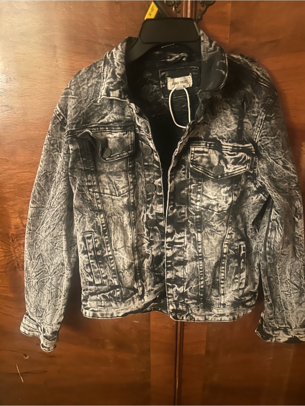 Men's Acid Wash Denim Jacket - Black/Gray Lightweight Shirt Jacket